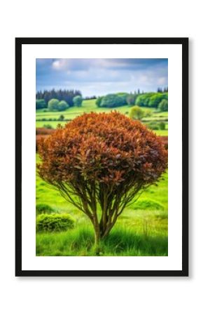 Brown bush in the field with vibrant green leaves and strong stems