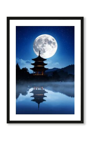 moon in the night with temple