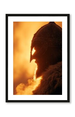Silhouette of a Viking warrior with fiery beard