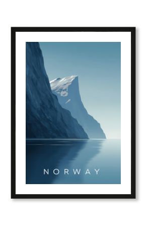 Minimalist NORWAY Poster Featuring Fjord Cliffs and Blue Water in Scandinavian Vector Design