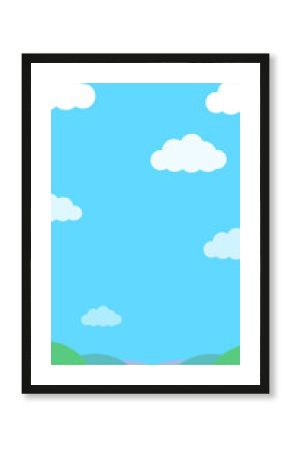 青空とたくさんの雲と草原の縦長のシンプルなイラスト