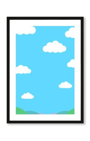 青空とたくさんの雲と草原の縦長のシンプルなイラスト