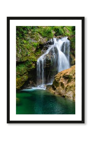Scenic sight in the famous Vintgar Gorge, in Triglav National Park. Slovenia.