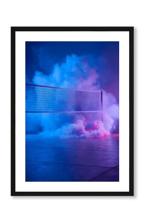 Volleyball Net with Vibrant Colorful Smoke in Blue and Pink Light 
