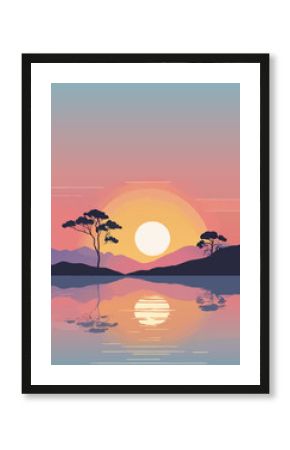 tropical landscape sunset cartoon vector illustration