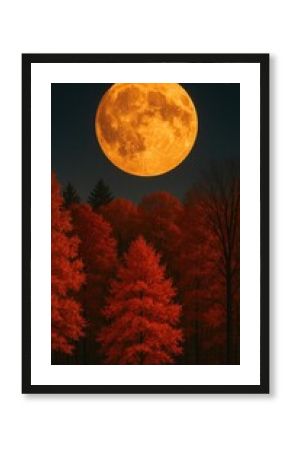 harvest moon above fall trees mobile wallpaper