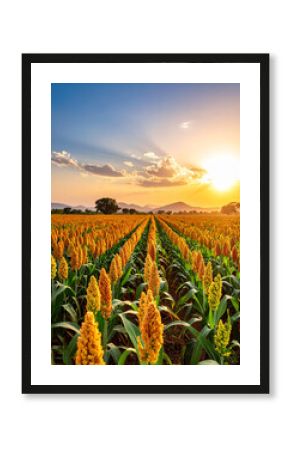 A field of vibrant sorghum plants swaying under sunlight in rural Chad.