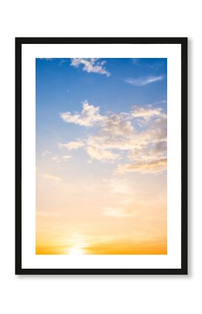 Beautiful , luxury soft gradient orange gold clouds and sunlight on the blue sky perfect for the background, take in evening,Twilight, Large size, high definition landscape photo,Vertical