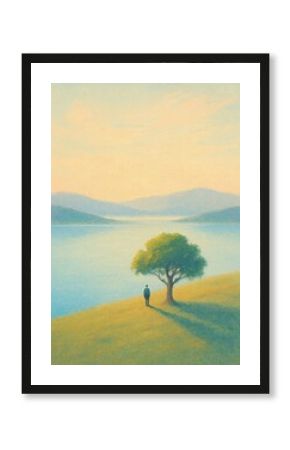 Serene landscape with solitary figure.
