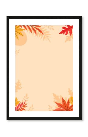Autumn leaves frame a beige background