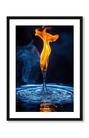 Flame transitions into water, creating ripples in a dark, surreal environment