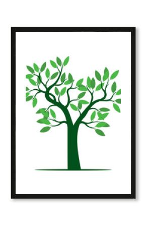 A tree drawn by hand. Green leaves on branches and curved trunk. Vector Illustration.