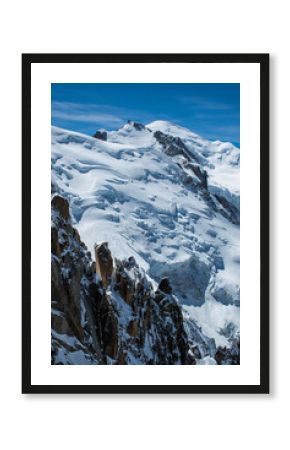 Haute-Savoie, France, Europe: detail view from of the Mont Blanc massif peak, a mountain in the Alps (4.805 metres) located right at the Franco-Italian border, the highest mountain in Europe 