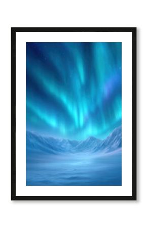 Colorful northern lights illuminate the night sky above vast, snowy mountains. The scene captures the beauty and tranquility of a winter evening, with brilliant hues and a peaceful landscape