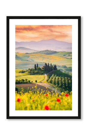 Val d'Orcia, Tuscany. Podere in San Quirico d'Orcia, beautiful spring tuscan landscape in Italy.