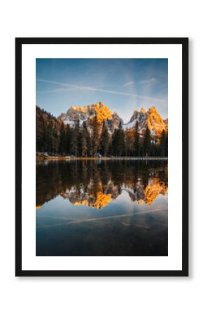 Cadini di Misurina at sunset during autumn. Dolomites. Veneto, Italy.