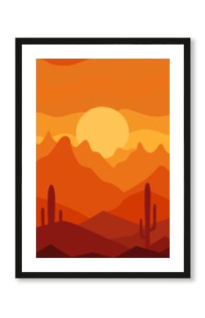 Illustration of desert landscape with sun and cacti