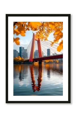 Red Bridge Reflection in Autumn Leaves - Rotterdam's Willemsbrug.