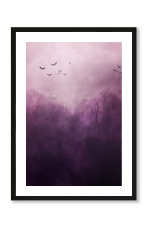 Soft Minimalist Halloween Background with Gradient Purples, Ghostly Bats, and Foggy Sky