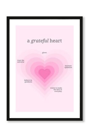 A pink heart with the words a grateful heart on it