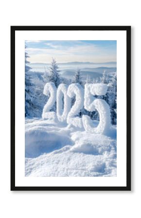 Winterlandschaft mit „2025“ aus Schnee