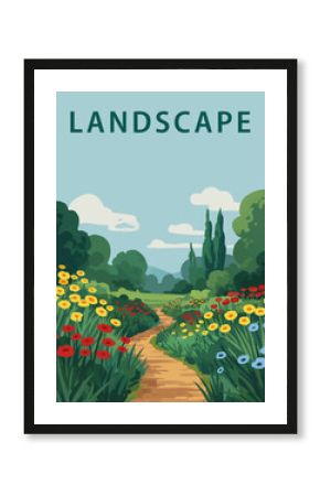 Spring escape themed landscape design. Suitable for prints, covers or card designs.