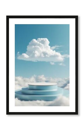 Cloud background podium blue 3d product sky white display platform render abstract stage pastel scene