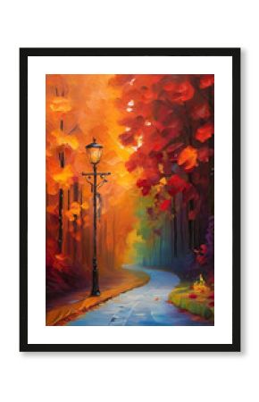 autumn in the park road . oil painting background.
