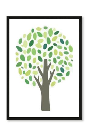 A tree with green leaves is shown in the center of the image. The tree is surrounded by a white background