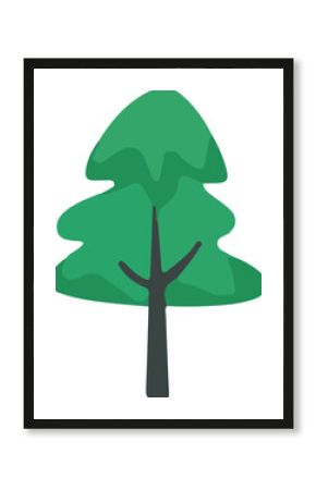 A cartoon tree with green leaves and a black trunk. The tree is tall and has a wide base