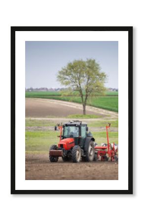 Tractor and seeder for sowing corn