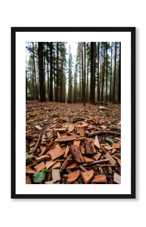 Wood chips on the ground in the forest