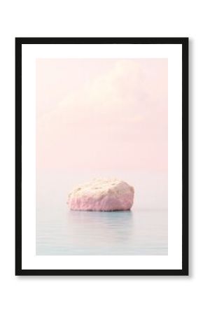 Pink Island in Calm Pastel Water under Cloudy Sky