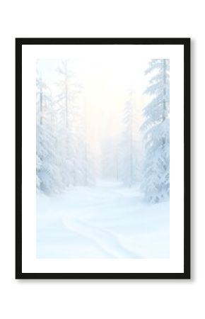 Minimalist Snowy Pine Forest Path Under Overcast Sky