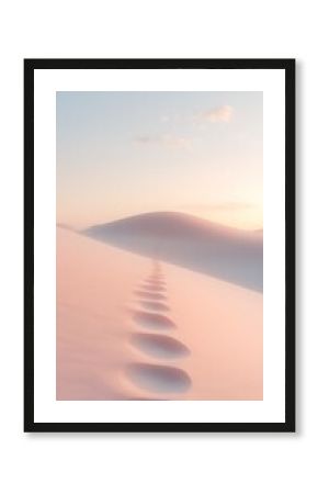 Pink and White Desert Dunes at Sunset with Footprints