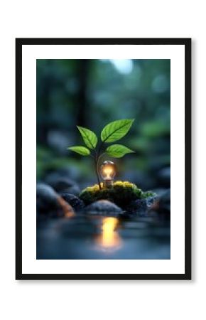 Glowing Lightbulb Plant in Forest Stream