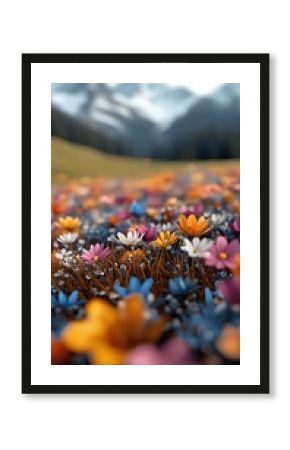 Vibrant Wildflower Meadow with Mountain Background