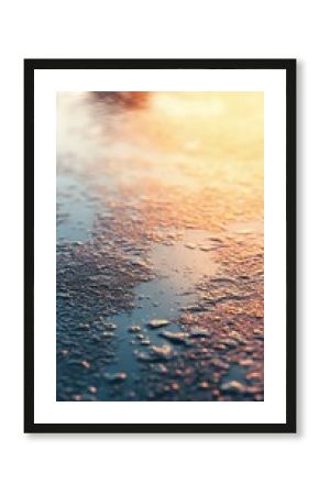 Orange and Blue Sunset Reflection on Icy Water Surface