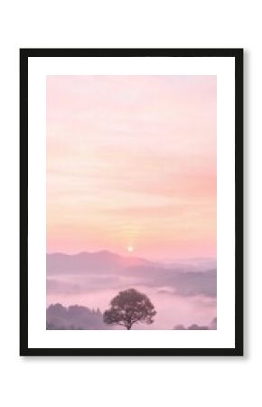 Solitary Tree on a Misty Hilltop at Sunrise