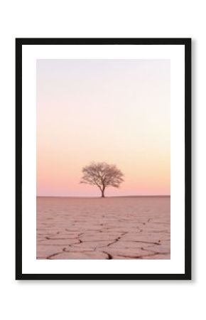 Solitary Tree in Pink Desert Sunset