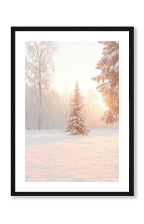 Winter Sunset in a Snow Covered Forest