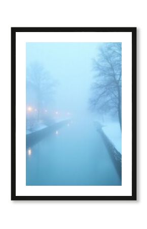 Misty Blue Canal Scene in Winter