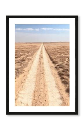 Solitary Trail Through Dry Field Under Blue Sky