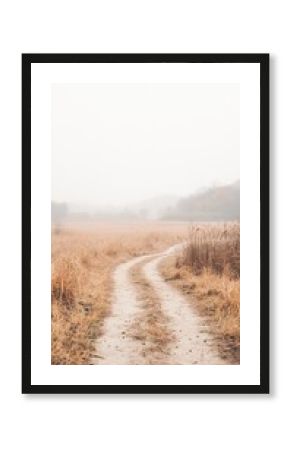 Solitary Trail Through a Foggy Brown Field