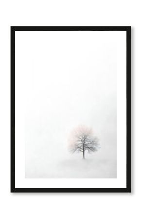 Solitary Tree in Dense Fog, Minimalist Nature Scene