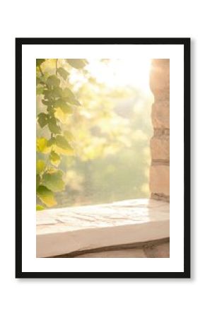 Sunlight Illuminates Green Vines on a Stone Wall