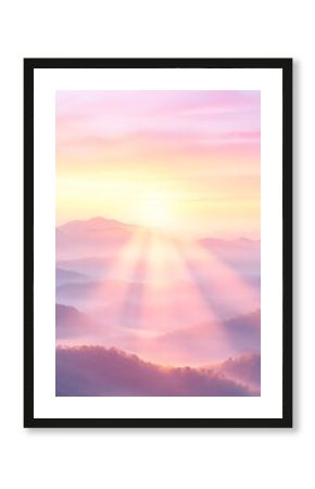 Hazy Pink And Orange Sunrise Over Misty Mountains