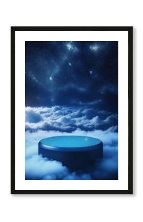 Abstract Podium Display in Cloudy Sky with Stars Above, Dreamy Scene, Night Sky, Beautiful Cloudscape, Fantasy Concept, Product Showcase, Digital Art