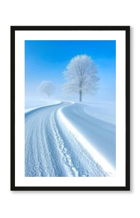 Snowy Path Winding Through Frosty Winter Landscape