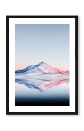 Pink And Blue Snowcapped Mountain Reflection In Calm Water